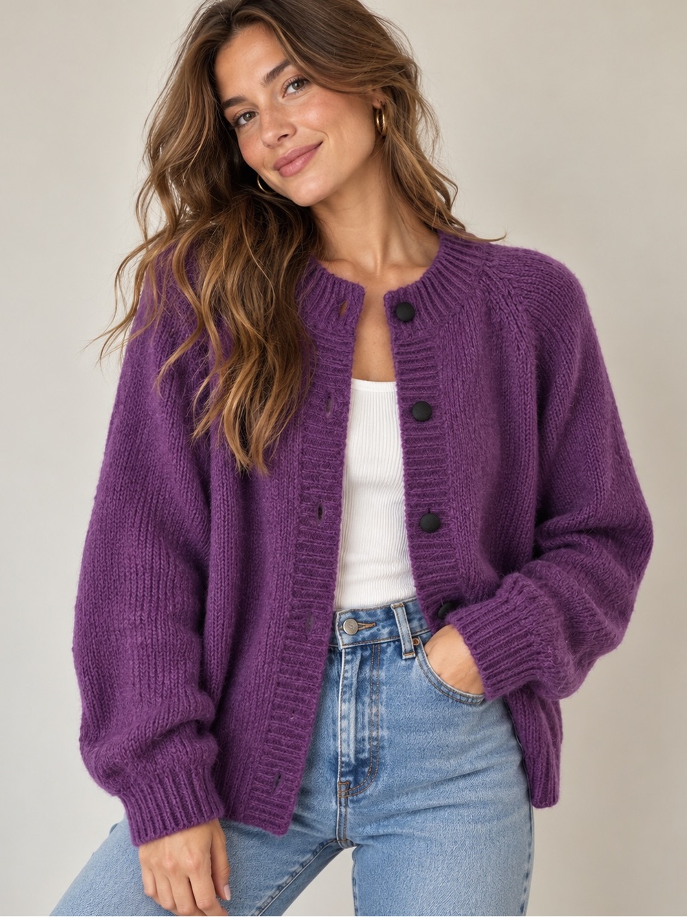 Vintage Urban Outfitters Purple Wool Blend Cardigan Sweater M 90s